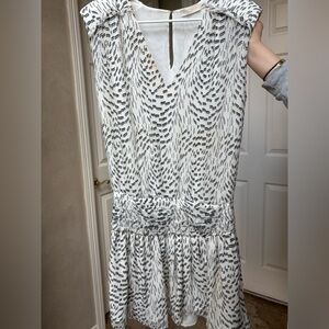 Ramy Brook Black and White Midi Dress with V-Neck